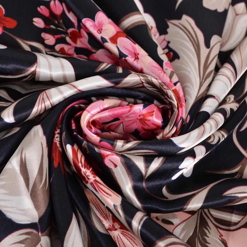 [BYSIFA] Women Chinese Style Navy Blue Pink Silk Scarf Shawl Winter Brand Square Satin Scarves Wraps Spring Autumn Headscarves