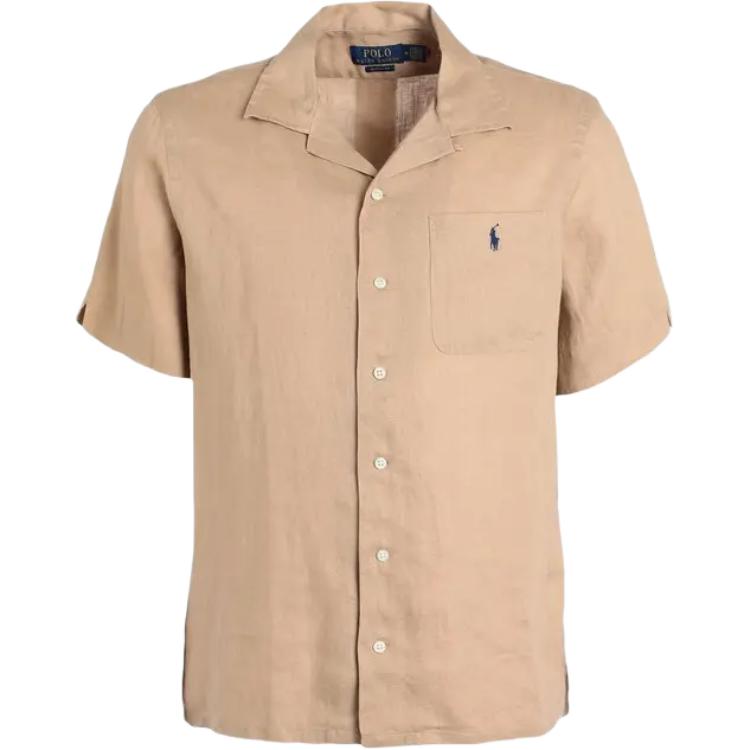 

Polo Ralph Lauren Однотонная рубашка с вышивкой логотипа, кубинским воротником и короткими рукавами, мужская, бежевая 710966421-003 M