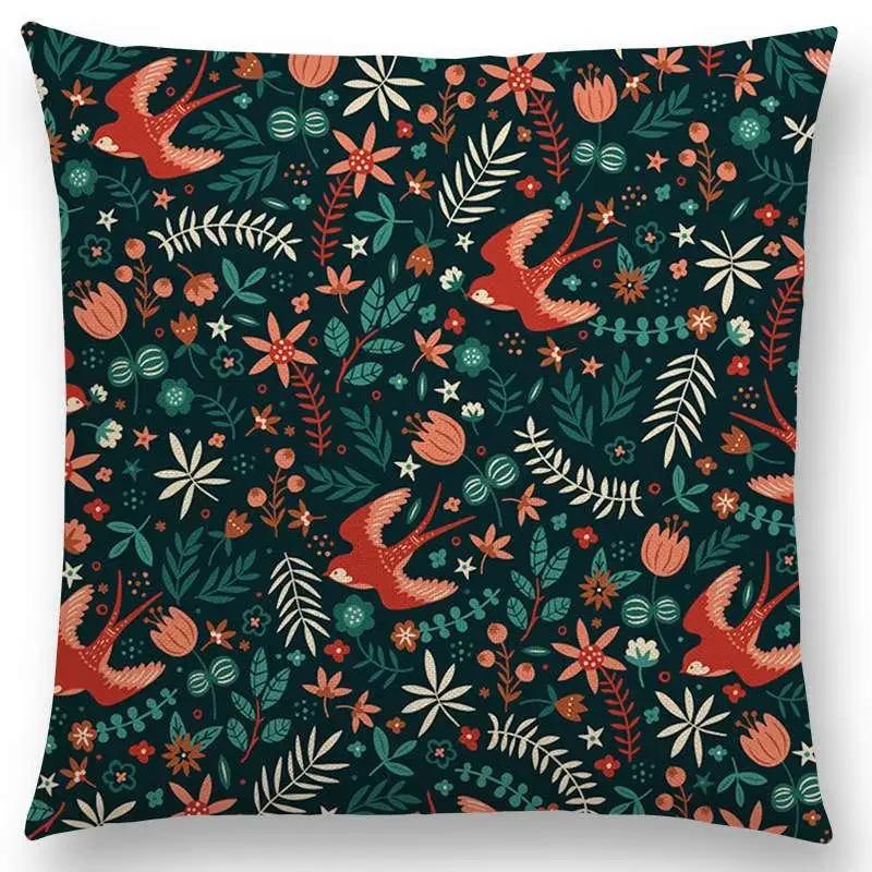 Niedliche kleine Tiere Blumenmuster Sofa Überwurf Kissenbezug Lieblicher Vogel Igel Reh Schwan Hase Kissenbezug