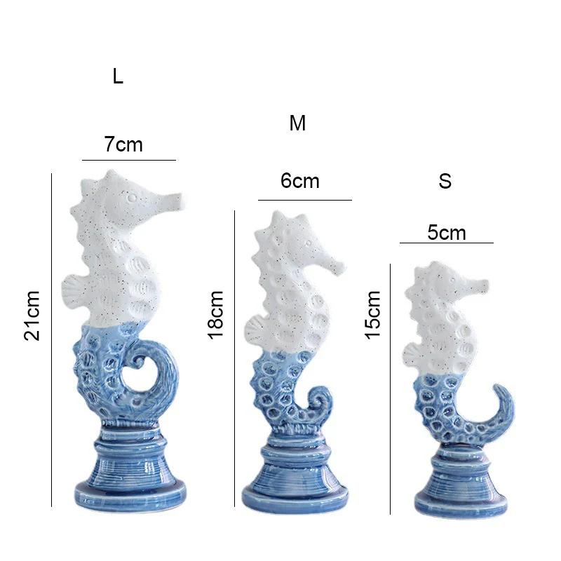 Seahorse Figurines Marine Organism Cartoon Seahorse Statue Ceramic Handicraft Artificial Animal Sculpture Home Decoration