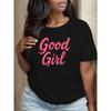 Women's Casual T-Shirt - Short Sleeve, Round Neck, Black with Pink Lettering, Machine Washable