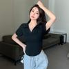 Tricou cu tiv curbat de vară 2024 Tricou polo de damă cu mânecă scurtă cu decolteu în V Cămașă scurtă Top dulce și picant Casual Hot Girl Trend