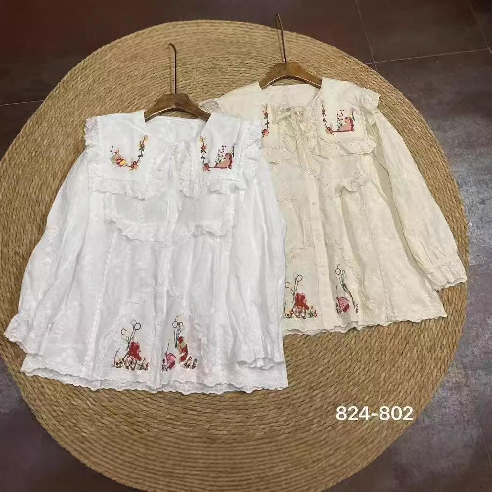 1116 spring new women's lapel Japanese cotton and linen shirt loose shirt versatile top Mori women's clothing age reduction