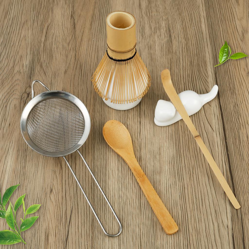 Japanese Matcha Tea Set Accessories with Stirrer Stand Stainless Steel Sieve Bamboo Spoon Stirrer Spoon Stand Matcha Making Tool