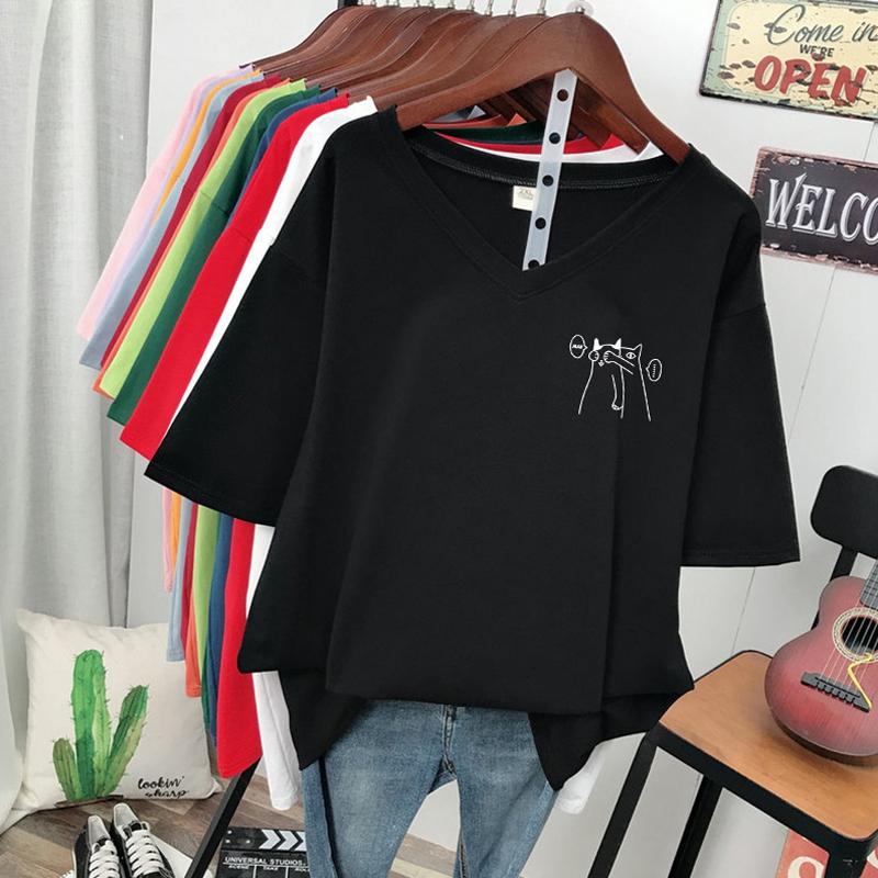 Short-sleeved T-shirt, Loose-fitting, Slimming Printed V-neck Top for Women