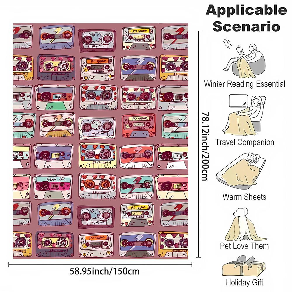 Retro Cassette Tape Blanket Reversible Flannel Throw for Music Lovers AllSeason Comfort Nostalgic Design Gift