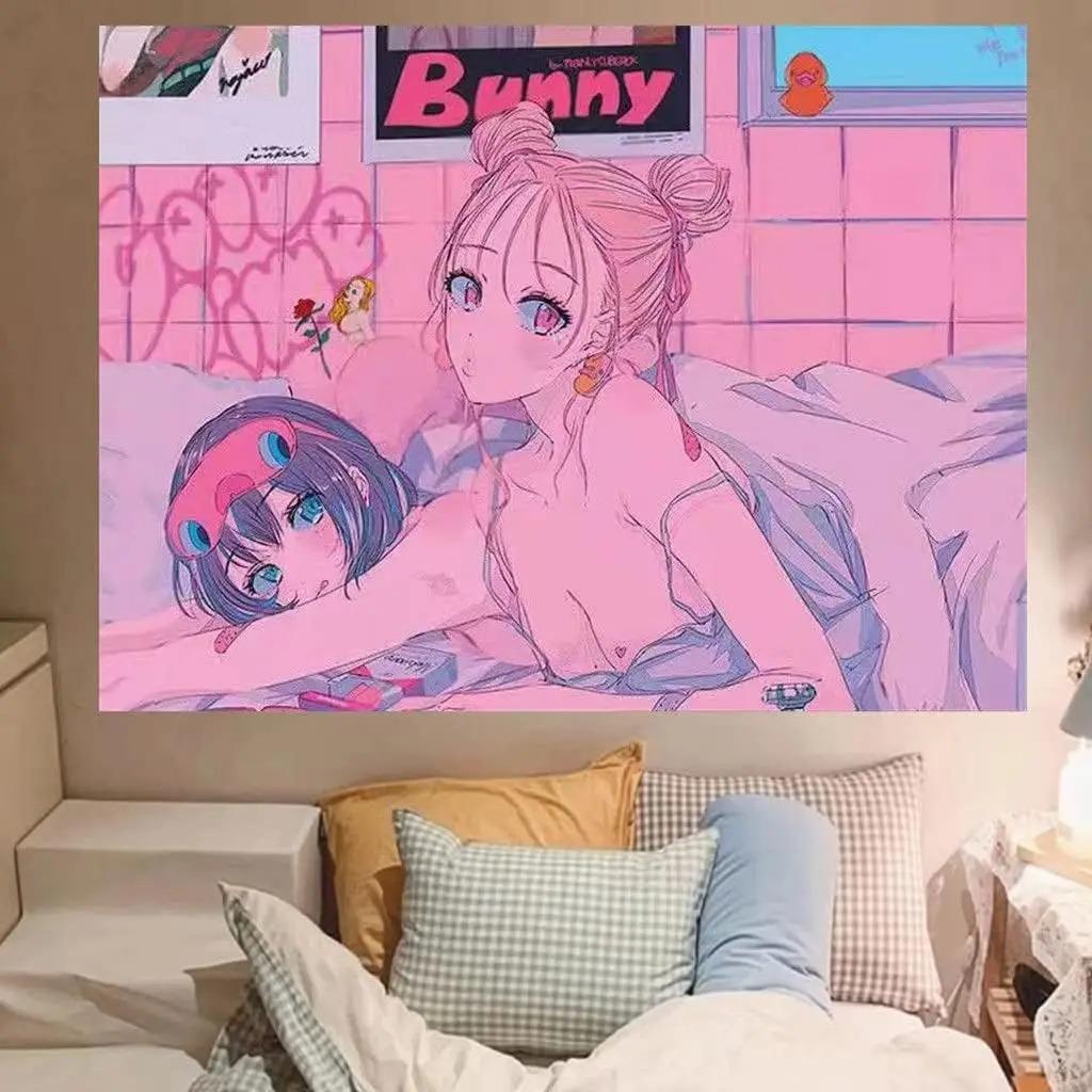 Y2K Steam Wave Culture Kawaii Anime Girl Printed Tapestry Wall Hanging Cute Cartoon Style Fantasy Background Home Decoration