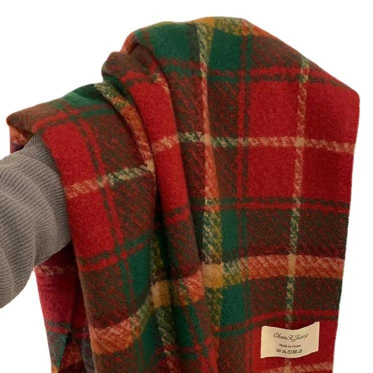 New gift christmas red scarf winter plaid scarf women's imitation cashmere versatile knitted shawl women