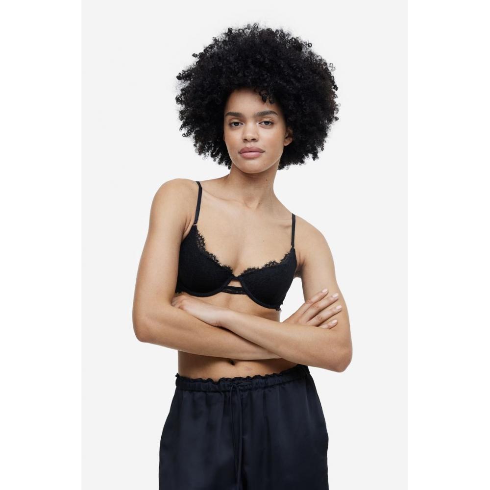 

HM Кружевной бюстгальтер с мягкой чашкой на косточках, черный