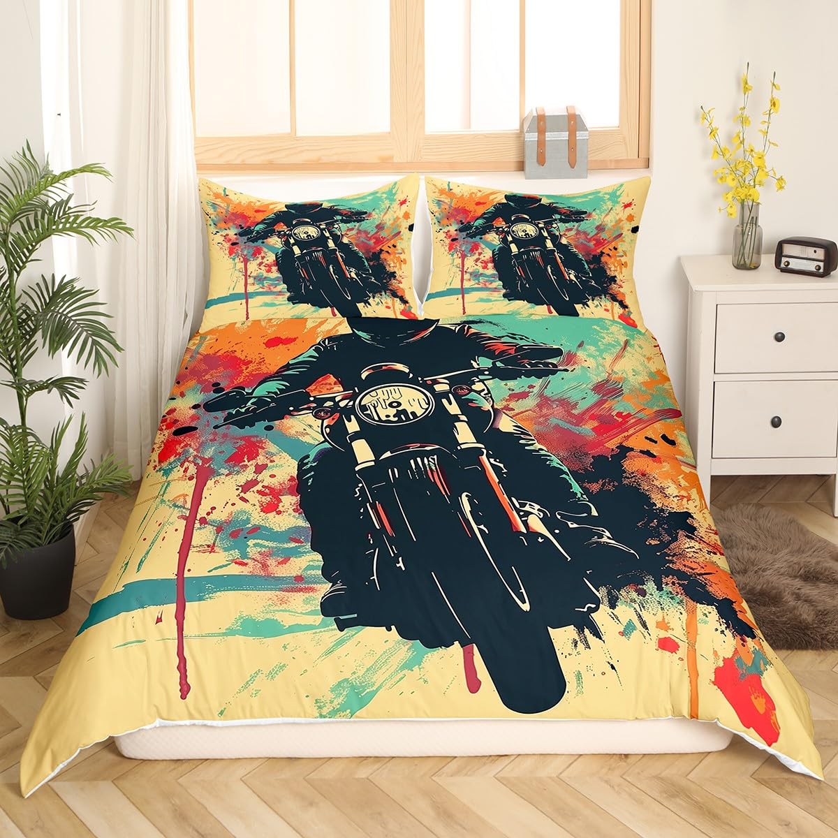 

Dirt Bike Duvet Cover Twin Motocross Rider Comforter Cover Комплект постільної білизни для екстремальних видів спорту Класний комплект постільної білизни для мотоциклістів для хлопчиків і дорослих AU Single(140x210cm)