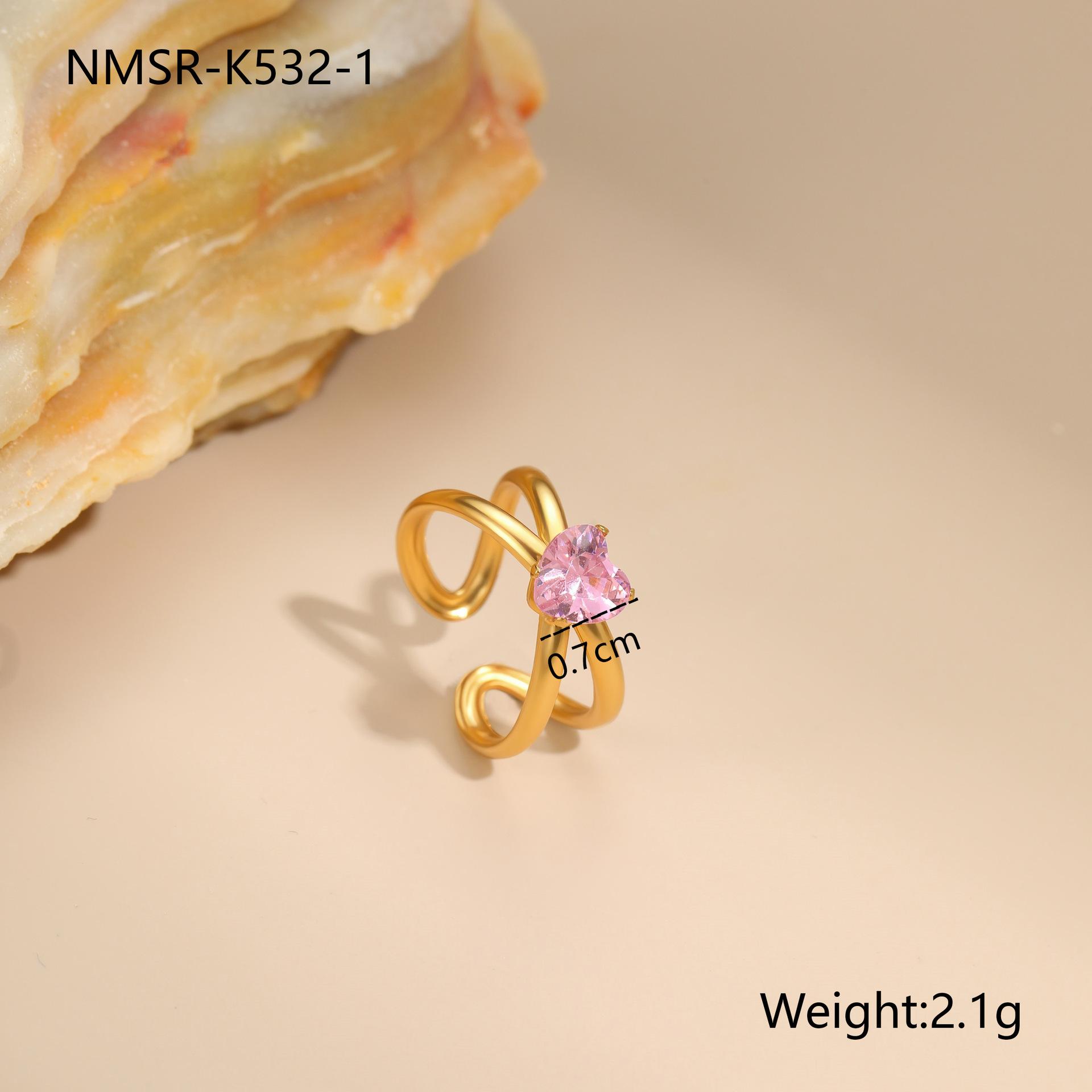 GEMCHIC Women s Stainless Steel Geometric Ring with 18K Gold Plating and Pink Zircon
