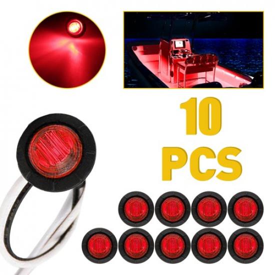 10pcs 3/4  Side Marker Light LED Round Clearance Side Light Red Lamp Waterproof