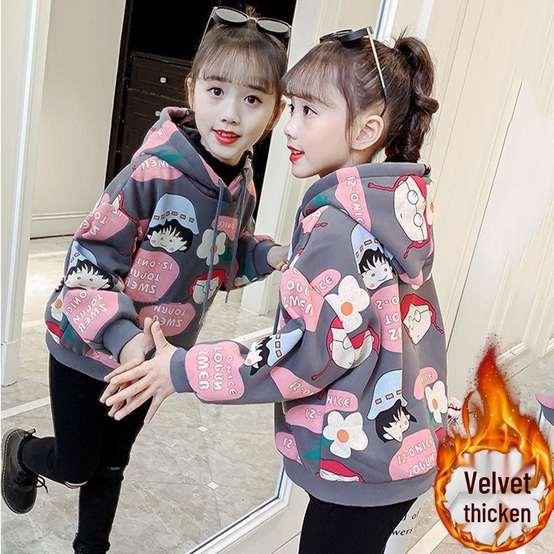 Girls' Cartoon Fleece Hooded Sweatshirt - Autumn/Winter 2025 Kids' Fashionable Thick Top