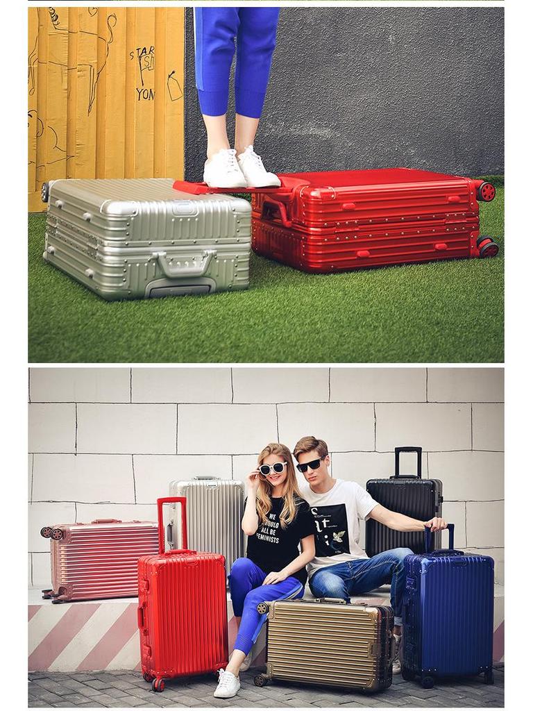20" Aluminum-Magnesium Alloy Trolley Case - Unisex Metal Travel & Business Suitcase with Leather Accents