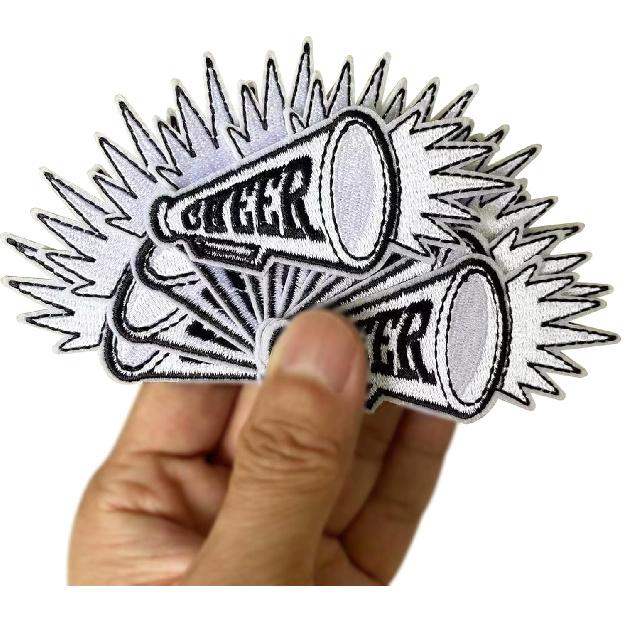 Set of 12pcs White & Black Cheer Cheerleader Megaphone Game Day Iron On Sew on Patch Squad Team Bullhorn Patch Sports Games Embroidered Trucker Hat