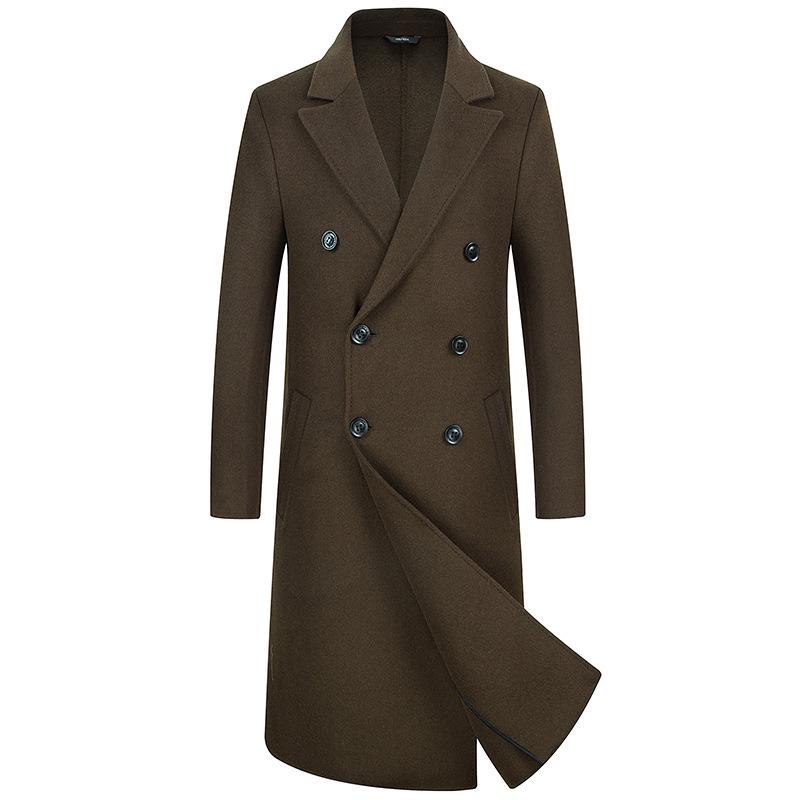 Autumn and Winter New Men's Woolen Coat Trench Coat Double-breasted Long Over-knee Handmade Double-sided Woolen Coat Trench Coat Men