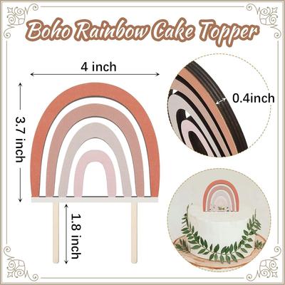 Drewniany Toper Tęczowy w Stylu Boho na Tort Dekoracje na Baby Shower, Rocznicę, Wesele i Imprezę Urodzinową
