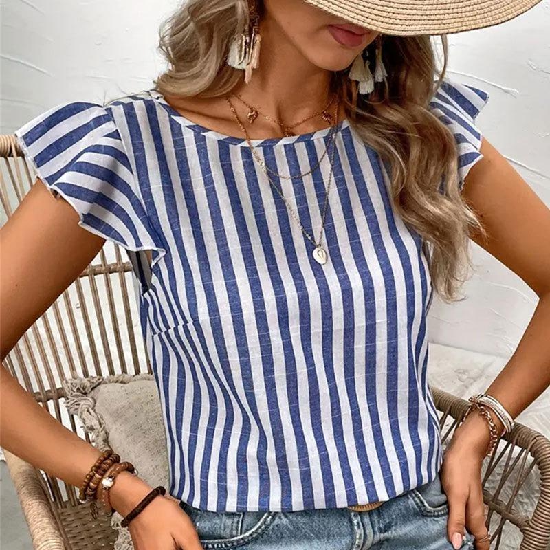 

Женский летний повседневный свободный топ без рукавов в полоску с v-образным вырезом M синий/белый