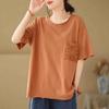 DIMANAF 2025 Sommer Solide Plus Größe Spitze Taschen T-shirt Frauen Kurzarm Lange Tasten Lose Tops Tees