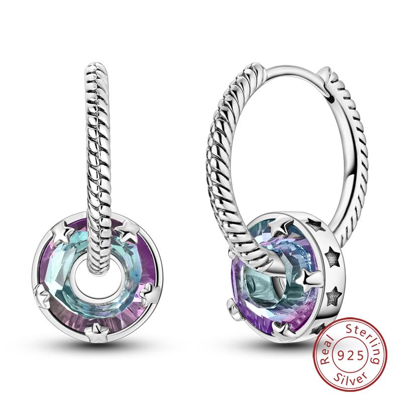 Hoop Earrings 925 Silver Starlight Crystal Circular Snake Bone Hoop Earrings For Women Fashion Birthday Jewelry Gift