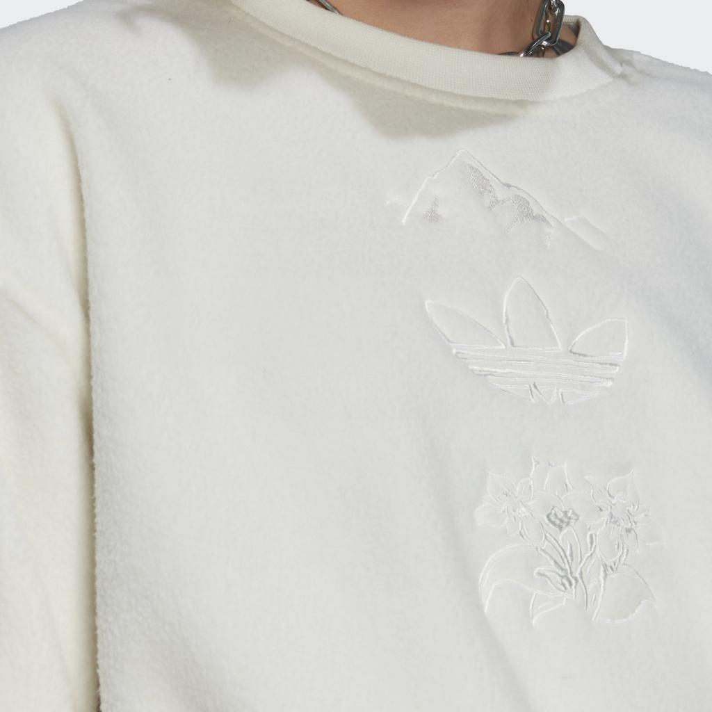 adidas Originals Trefoil Solid Floral Logo Embroidered Crew Neck Sweatshirt Women Tops White HM1608