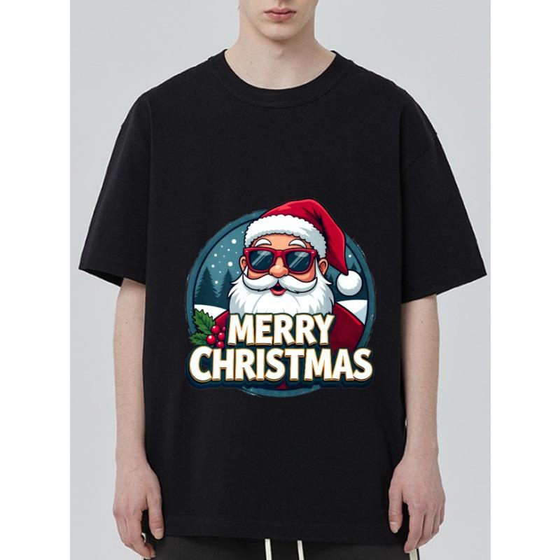 

Christmas T-Shirt Black Santa Claus with Sunglasses and Merry Christmas Text Holiday Party Wear XXXXL чёрный