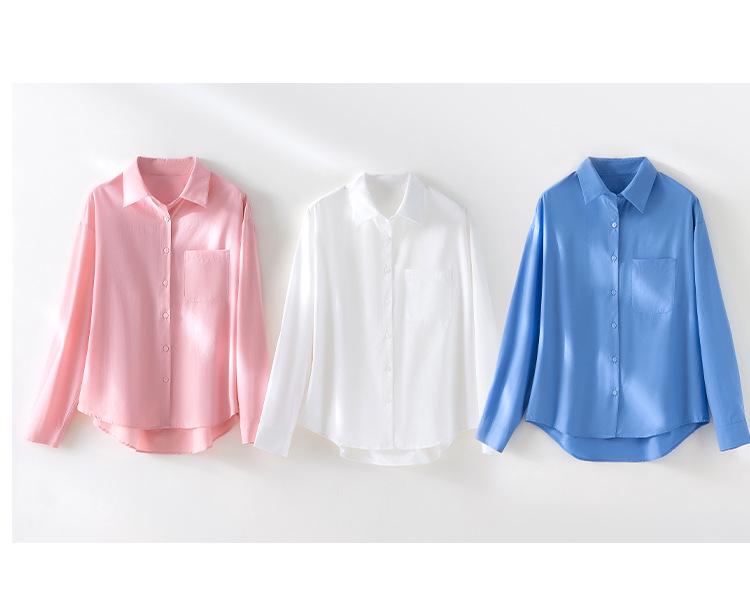 Spring 2026 Women's Versatile Long Sleeve Lapel Shirt - Front Short, Back Long, Loose Fit, Solid Color