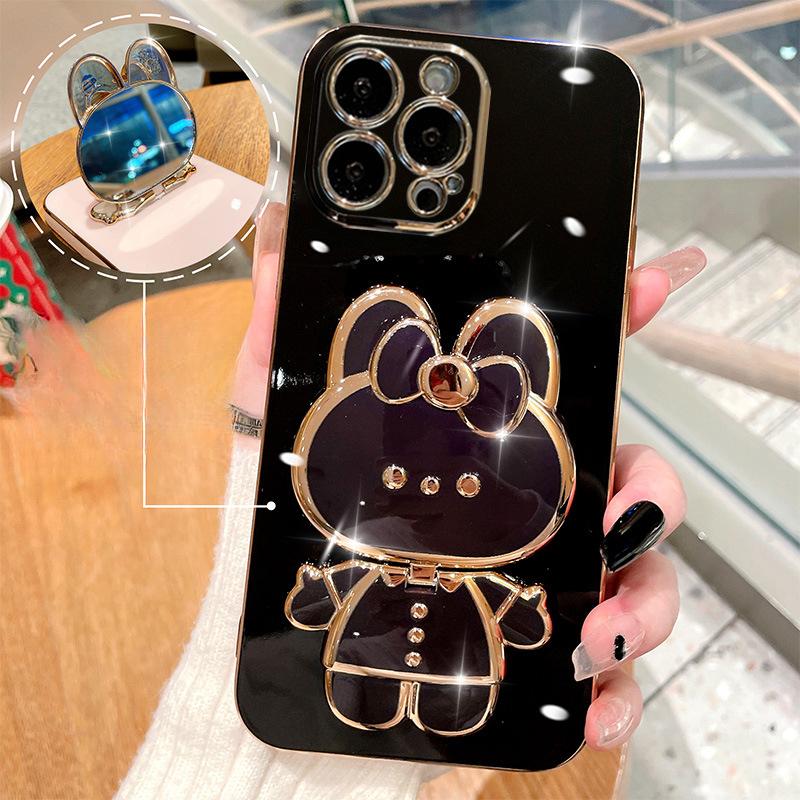 

iPhone 16 mobile phone case creative cute rabbit mirror stand Apple 15 Promax protective case 14/13 iphone16