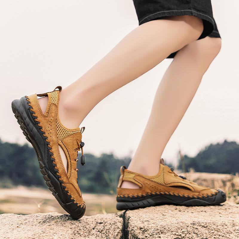 Fashion Summer Men Sandals Genuine Leather Mens Casual Shoes Outdoor Men Leather Sandals for Men Beach Shoes Roman Mens Shoes