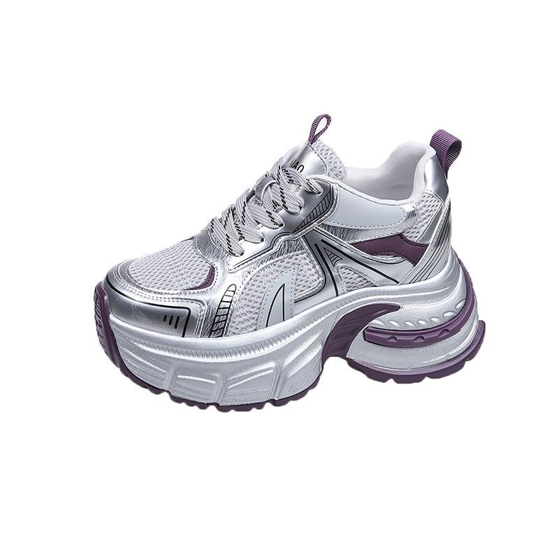 Leather Platform Dad Shoes Women's 8cm Fashion 2025 Autumn New Versatile Lightweight Inner Height Increase Casual Sports Shoes