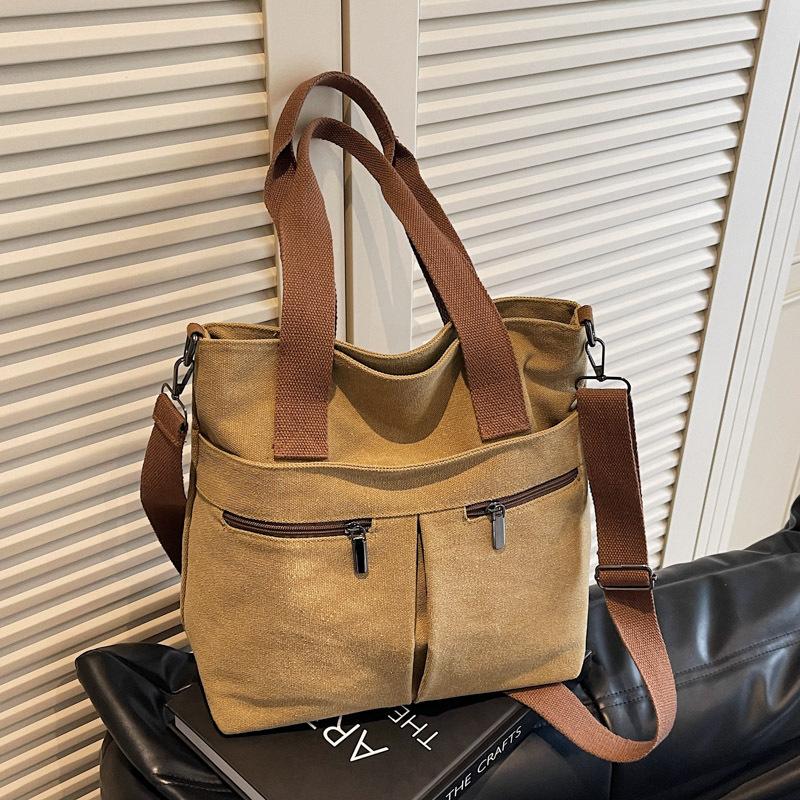

Large capacity canvas bag women s versatile new fashion messenger bag simple shoulder tote bag коричневий
