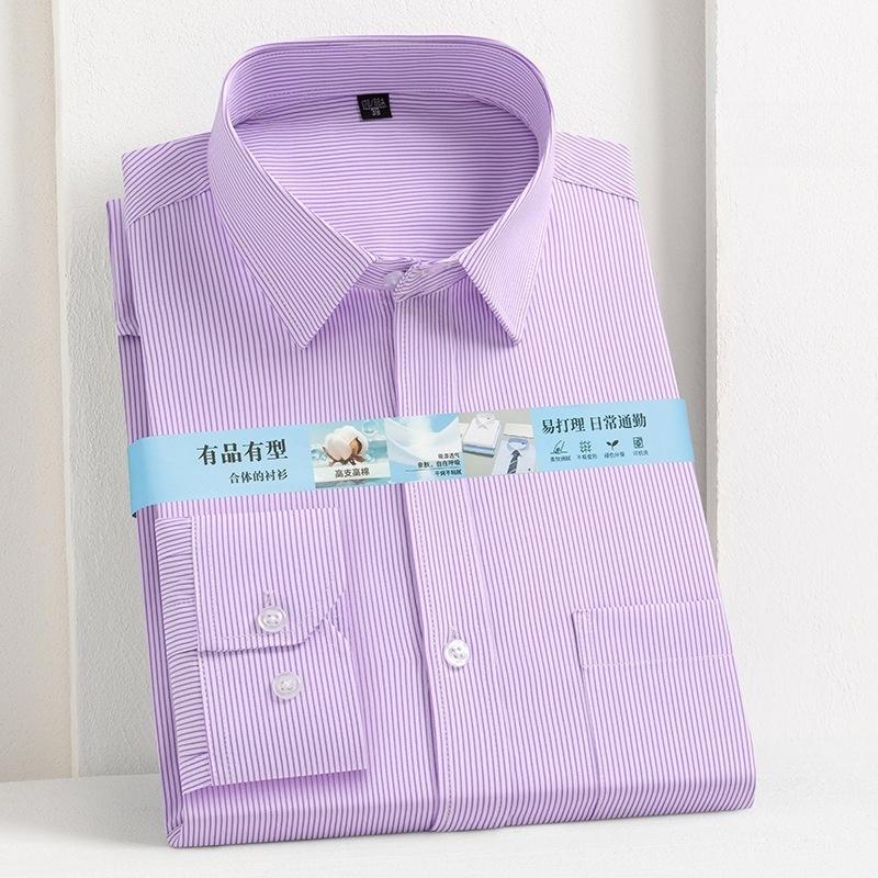 Men Formal Shirt Long Sleeve Office Solid Color Striped Fashion Business Pocket White Social Pocket Shirt Men's Clothing S-5XL