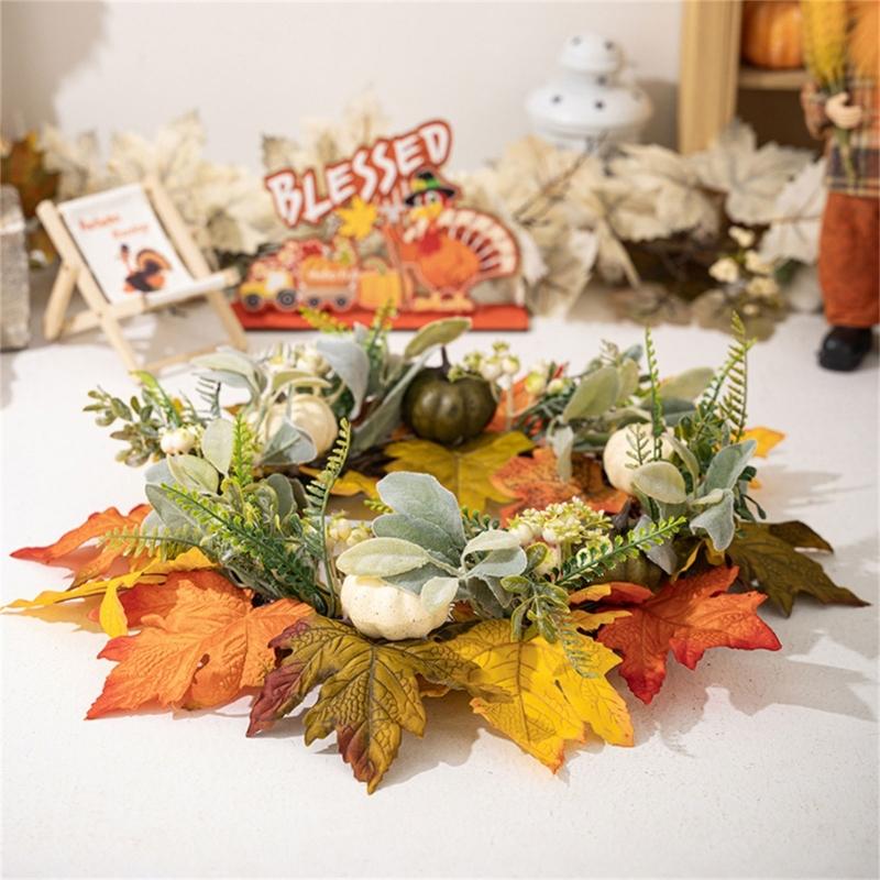 Artificial Wreath with Pumpkins Thanksgiving Wreath for Front Door, Window, Farmhouses, Indoor and Outdoor Decorations