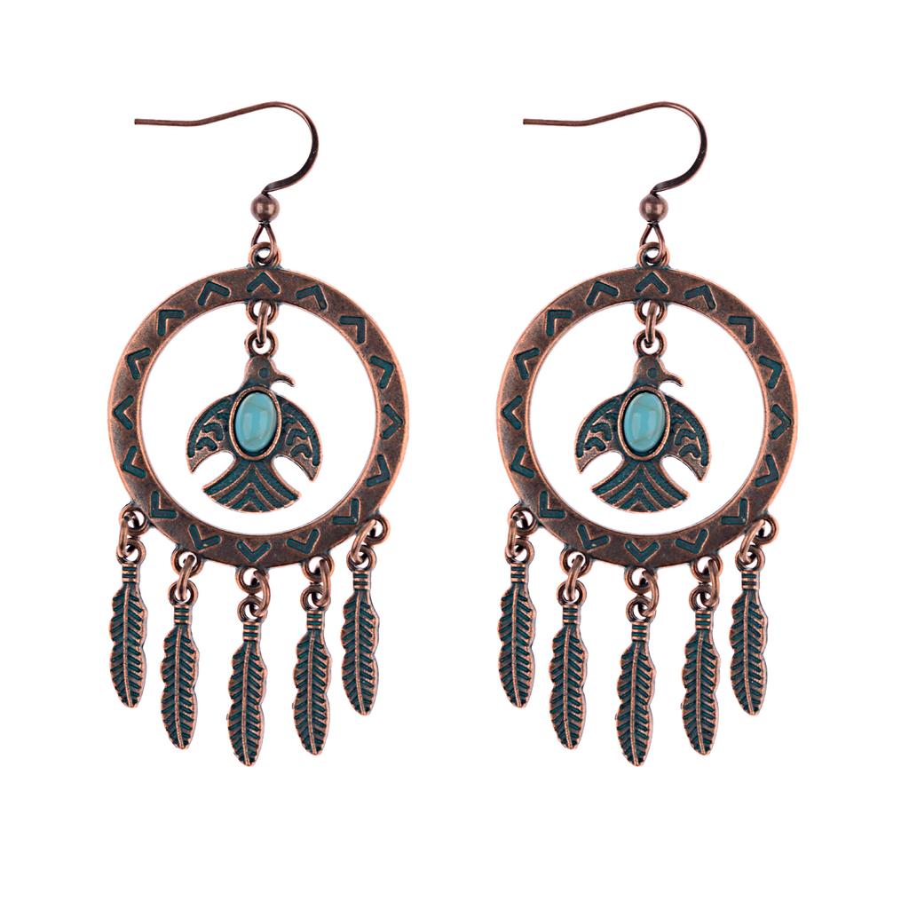 Antique Bronze Metal Earrings Vintage Geometric Round Triangle Dangle Pendientes Earrings Women's Ethnic Indian Jhumka Zircon