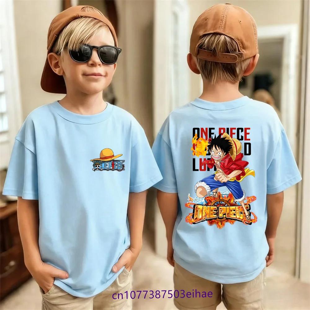 One Piece Luffy Anime Polyester T-Shirt for Kids Cartoon Short Sleeve Graphic Tee Summer Casual Fashion Y2K Children's Top