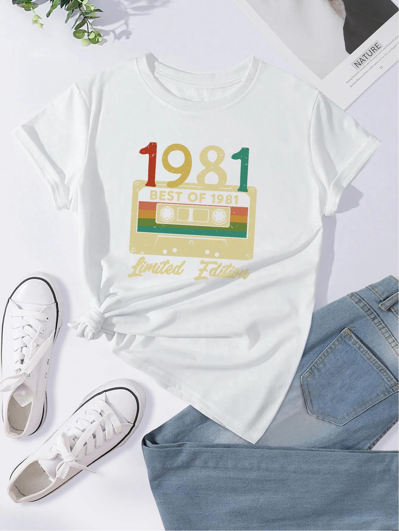 

2026 Summer 1981 Limited Edition Best Model Printed ShortSleeved TShirt for Women Comfortable Casual TShirt S