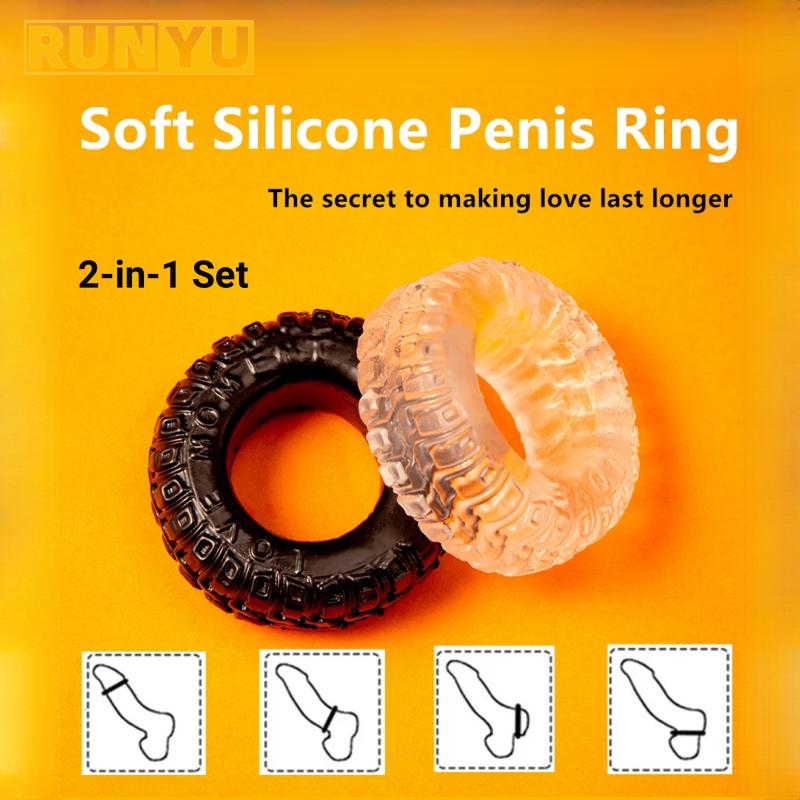 Cock Ring Silicone Penis Ring Cage Male Erection Delay Ejaculation Sex Toy for Men Couple Rings Toys for Adults 18+ 2-in-1 Set