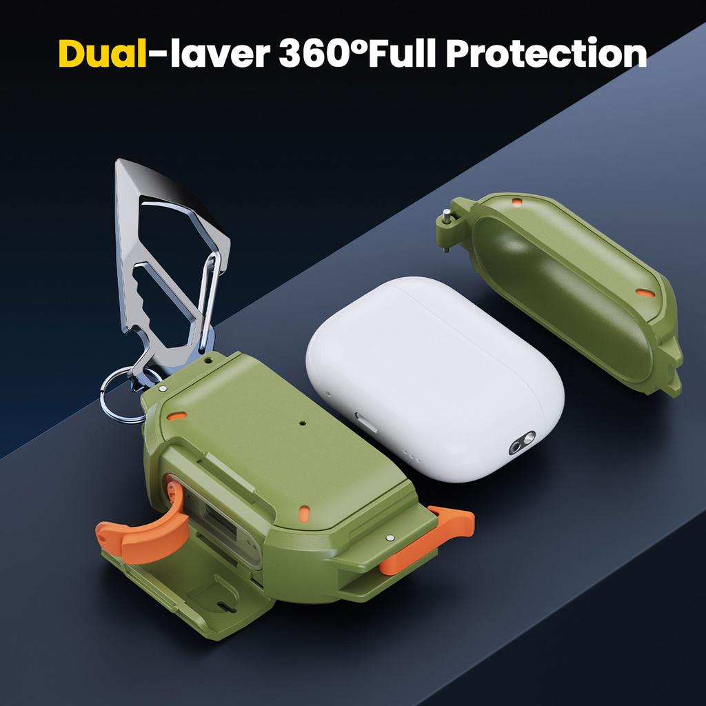 Full Body Protective for True Wireless Earbuds Featuring Built In Cleaning Pen Safety Lock Design and Carabiner Clip for