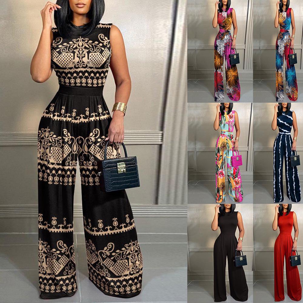

Trendy Sleeveless Slim Fit Printed Women s Jumpsuit M