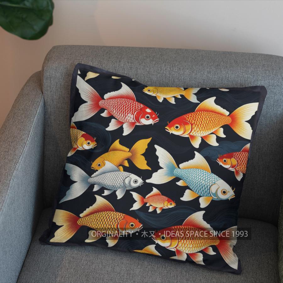 2D Colorful Goldfish Pattern Pillow For Home Decor Pattern Cushion Cover Suitable For Sofa Bedroom Car Pillow Cover