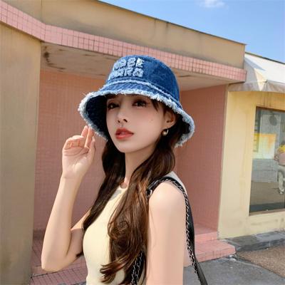 Niche Denim Bucket Hat Ins Couple Street Casual Versatile Basin Hat Letter Rough Edge Fashion Show Small Face