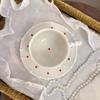 Cute Floral/Heart/Bow Tie Ceramic Cup Saucer Set Beaded Handle Scalloped Edge Coffee Milk Cup Home Kitchen Afternoon Tea Cups