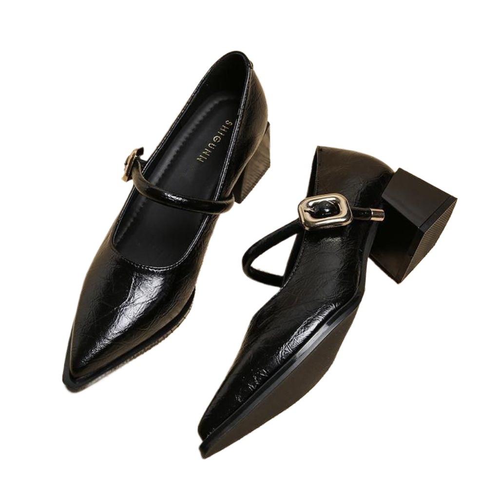 Mom's real soft leather single shoes high heels 2025 shallow new French pointed toe Mary one-word retro temperament leather shoes