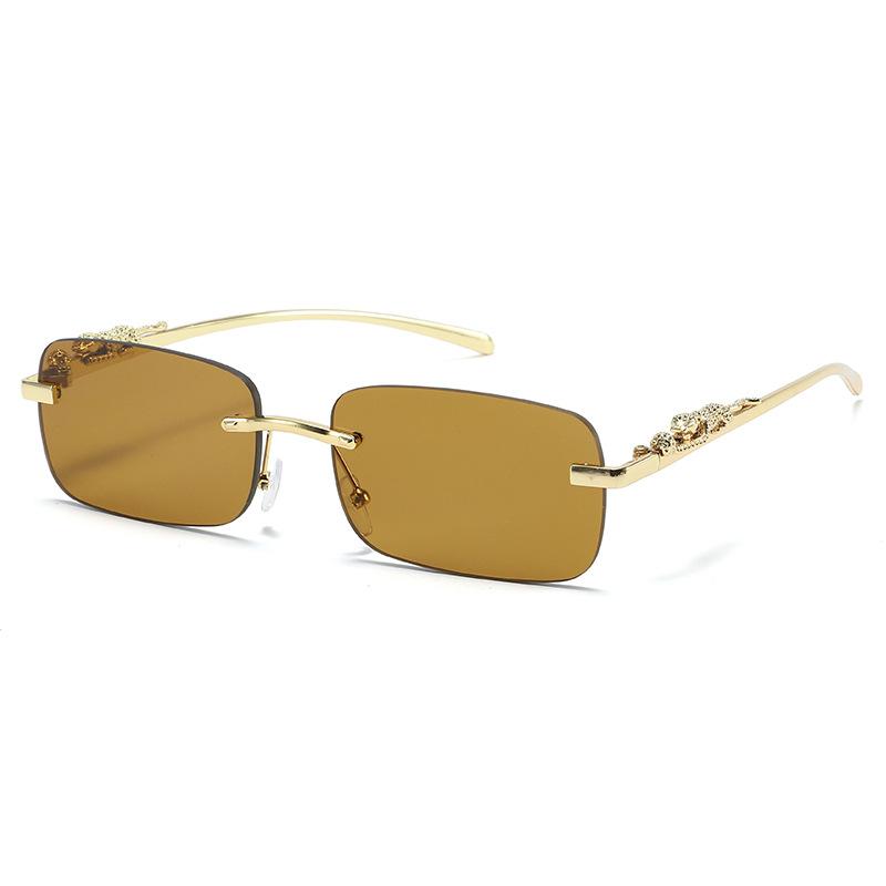 Cheetah Decorative Personality Frameless Sunglasses Colored Sunglasses Men'S Vintage Leopard Head Sunglasses Sunglasses