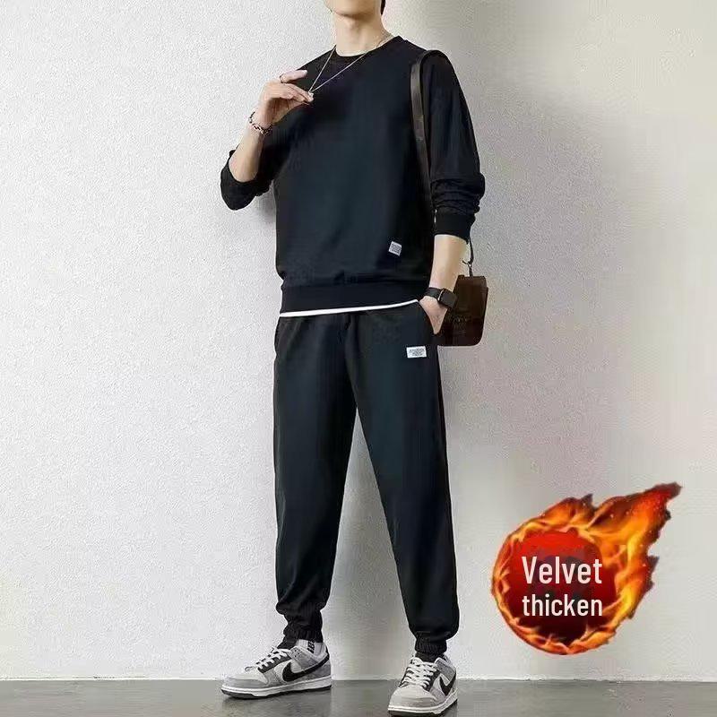 Men's Trendy Autumn/Winter Casual Sports Suit - Waffle Long-Sleeve Top and Versatile Pants Set
