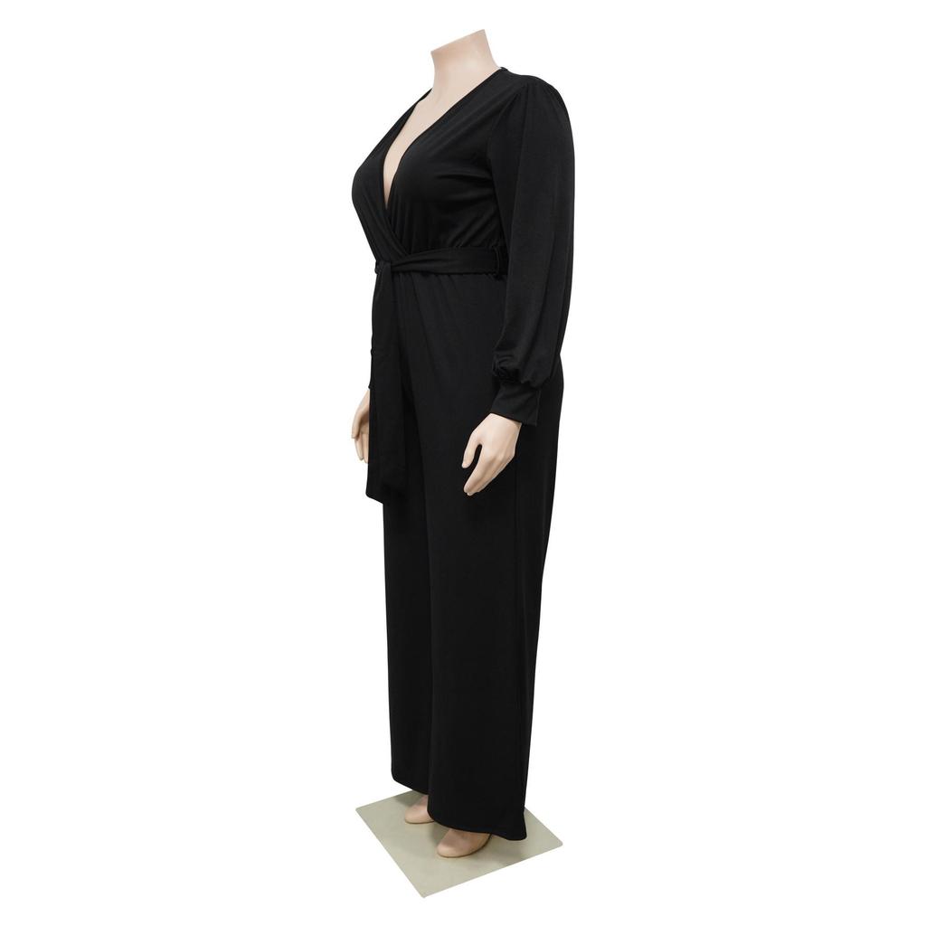 Tuta da Donna Taglie Forti Moda Temperamento Ampia Gamba Dritta Tinta Unita Cintura