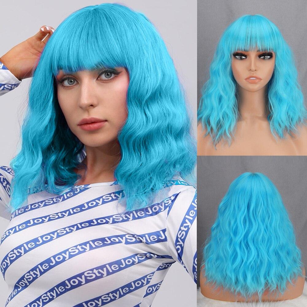MISS WIG Parrucca ondulata corta di colore marrone naturale con frangia Fibra sintetica Lunghezza spalla Moda donna Cosplay Capelli da indossare ogni giorno