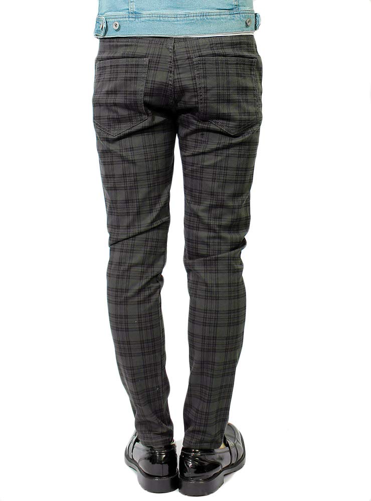 One Colors Men's Checked and Striped Skinny Pants, Stretch Slim Fit, Size Small, Charcoal Check