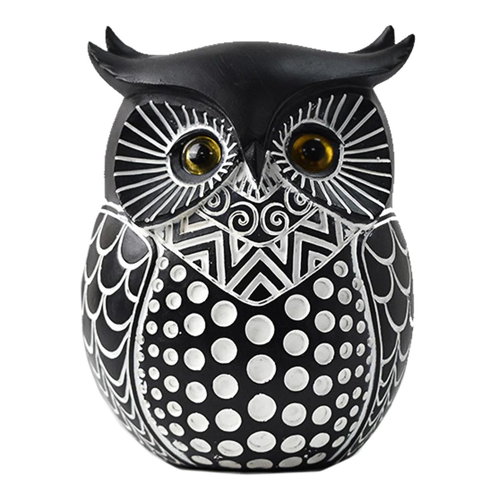 TOMMYFIELD Owl Figurine, Good Luck, Feng Shui, Lucky Charm, Living Room, Desktop, Prosperous Business, Black [Parallel Import]
