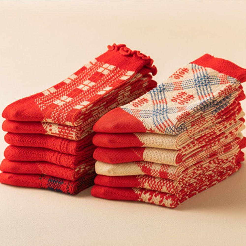 Cotton Socks Middle Tube Socks Soft Autumn Winter Red Socks New Year Women's Socks Autumn